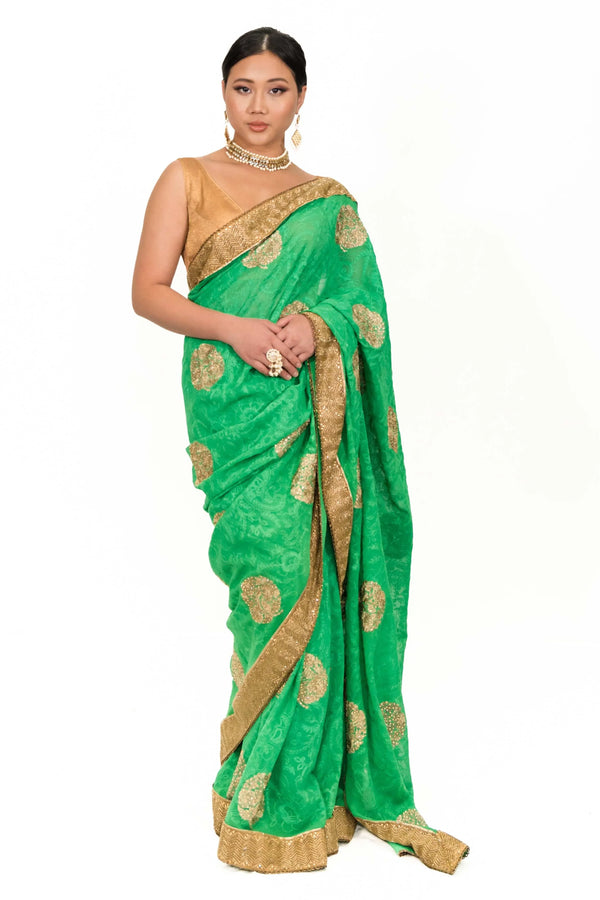 Sage Green Embroidery Saree (Outside Ontario) - myethnicrentals