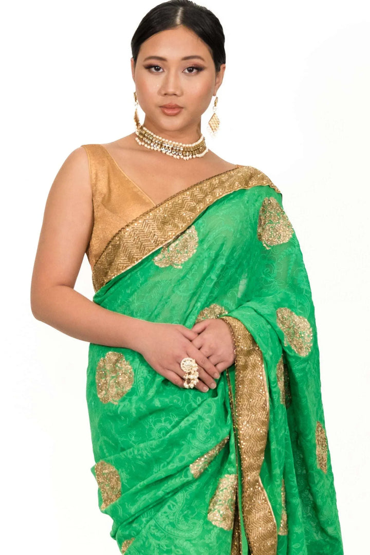 Sage Green Embroidery Saree (Outside Ontario) - myethnicrentals