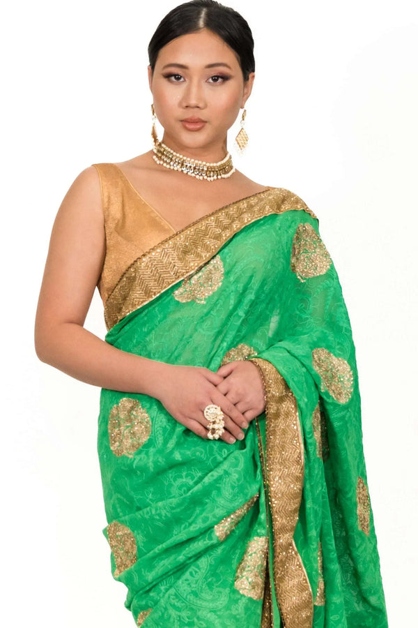 Sage Green Embroidery Saree (Outside Ontario) - myethnicrentals