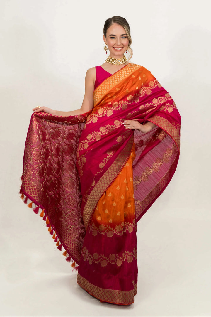 Deep Fuchsia Pink Floral Embroidered Saree (Outside Ontario) - myethnicrentals