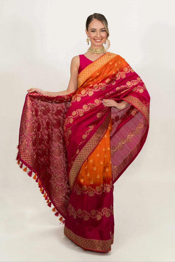 Deep Fuchsia Pink Floral Embroidered Saree (Outside Ontario) - myethnicrentals