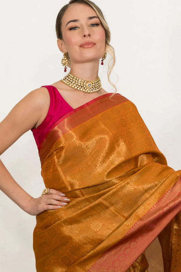 Golden Tissue Banarasi Saree (Outside Ontario) - myethnicrentals