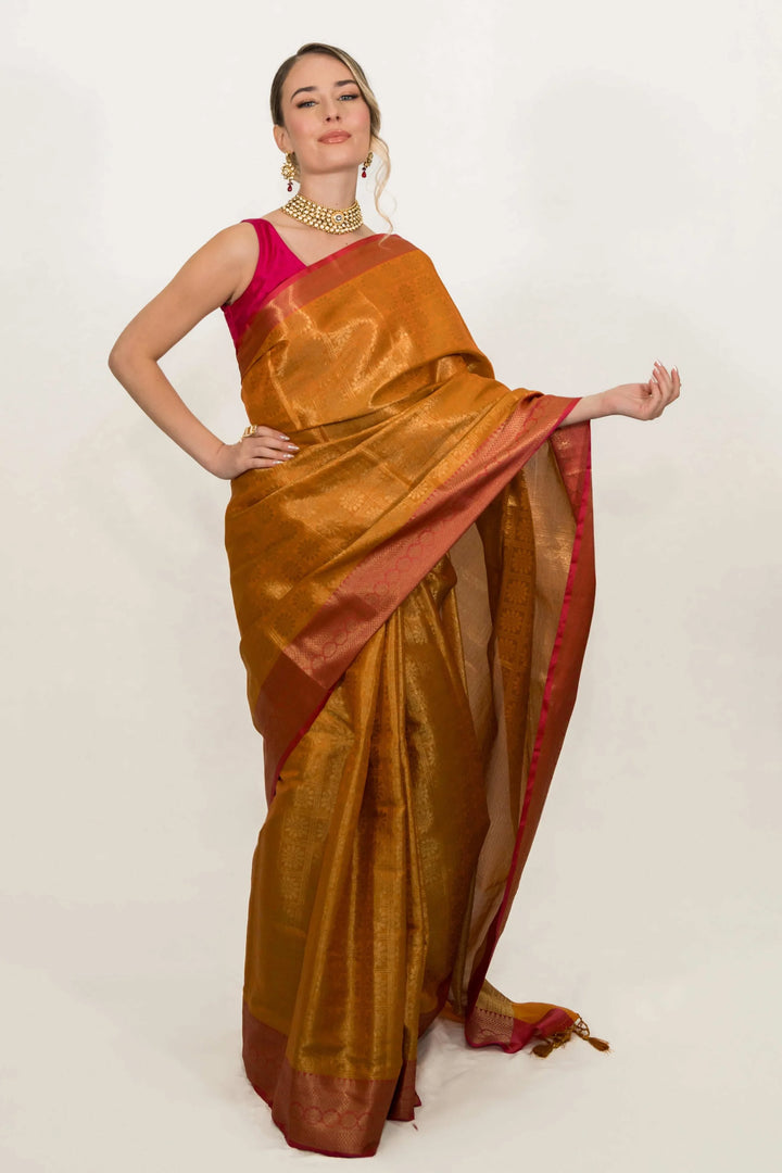 Golden Tissue Banarasi Saree (Outside Ontario) - myethnicrentals