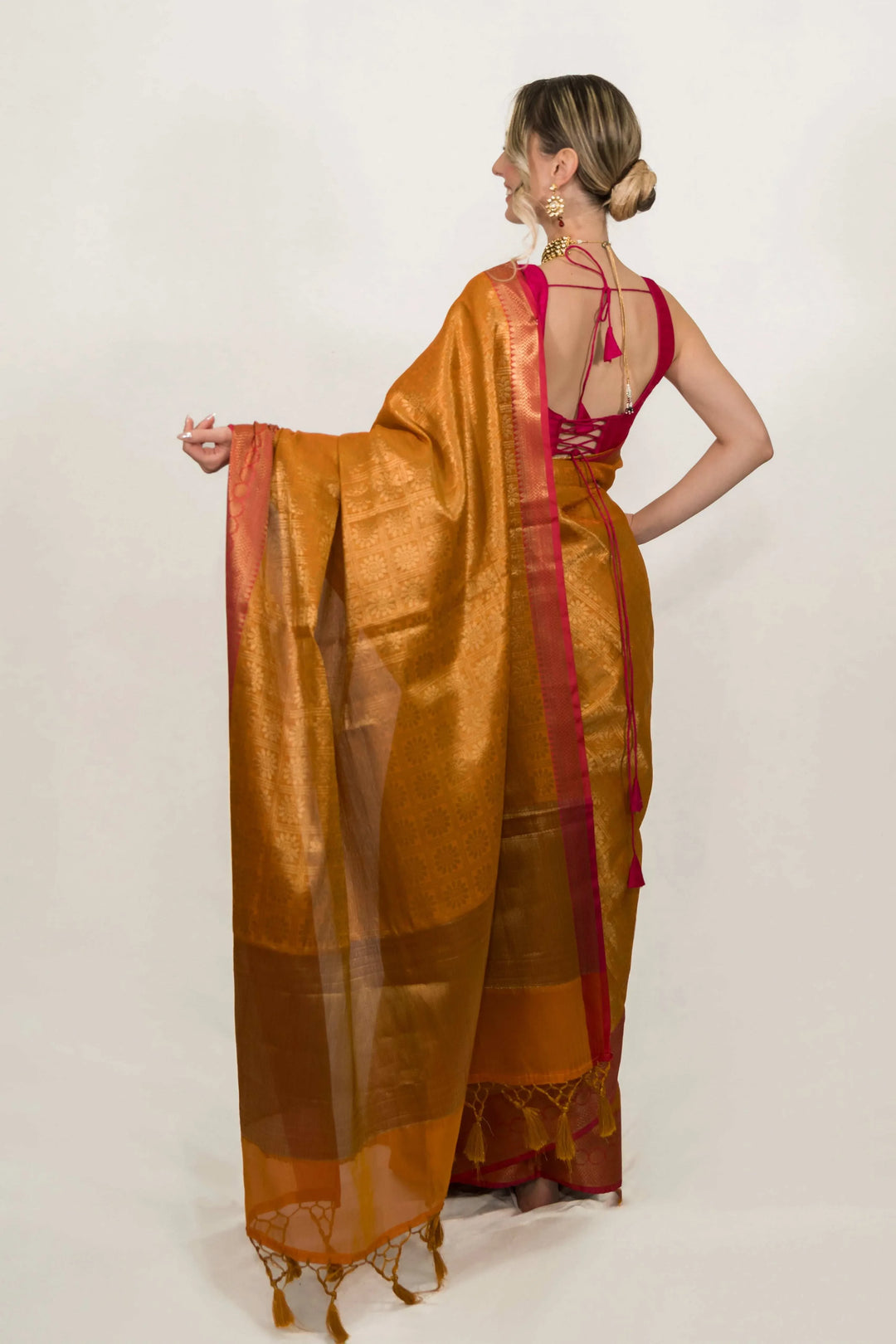 Golden Tissue Banarasi Saree (Outside Ontario) - myethnicrentals