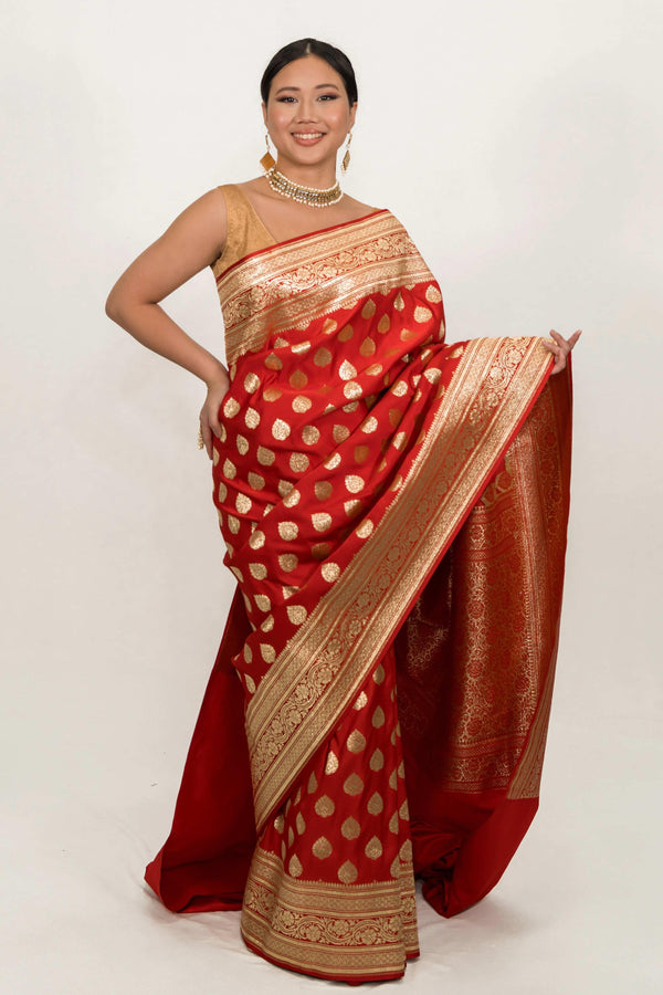 Red Bridal Hand Woven Banarasi Saree (Outside Ontario) - myethnicrentals