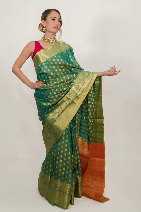 Embroidery Leafy Green Saree (Outside Ontario) - myethnicrentals