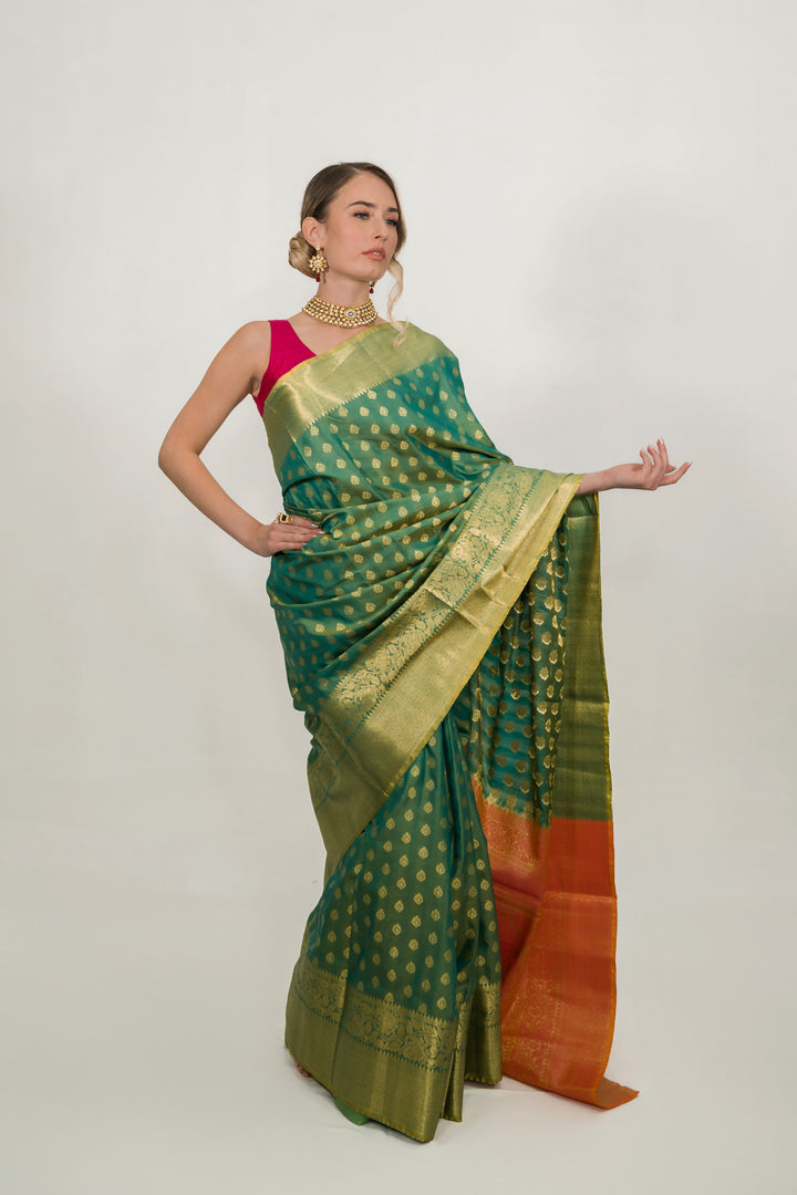 Embroidery Leafy Green Saree