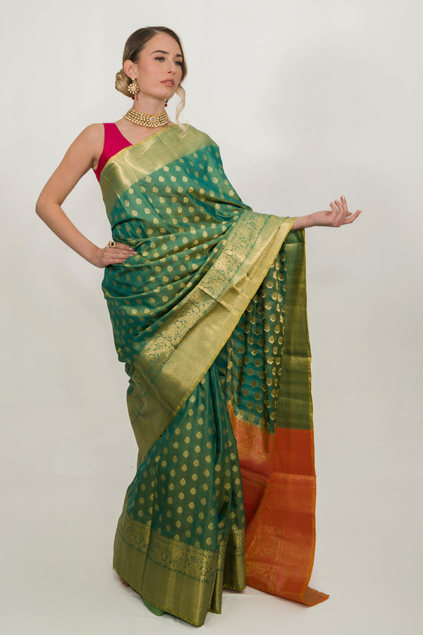 Embroidery Leafy Green Saree