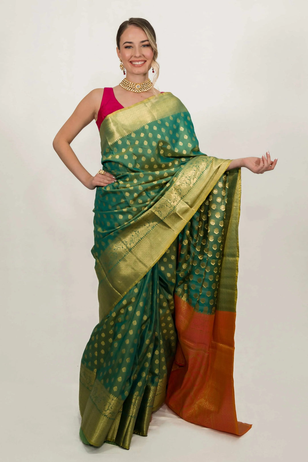 Embroidery Leafy Green Saree (Outside Ontario) - myethnicrentals