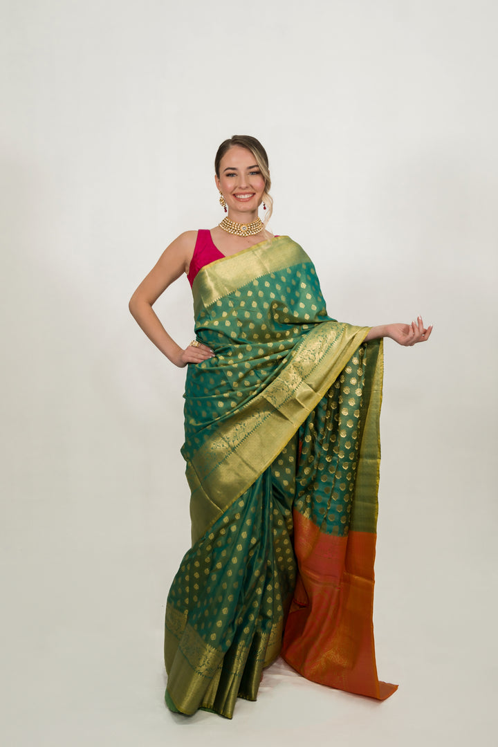 Embroidery Leafy Green Saree