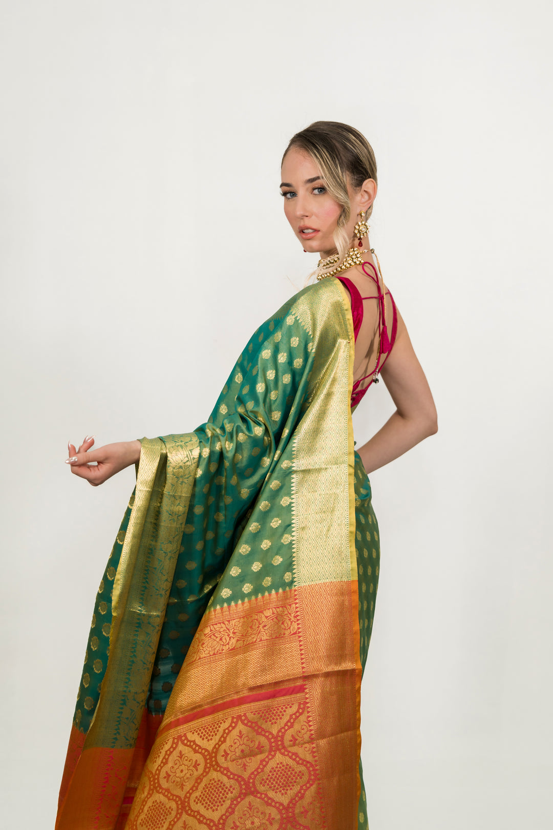 Embroidery Leafy Green Saree