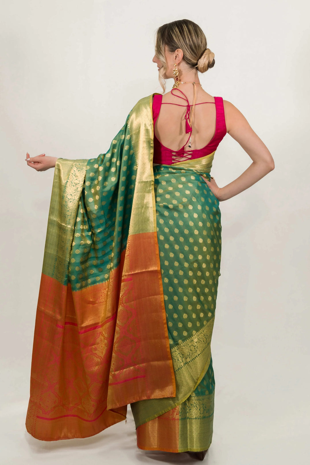 Embroidery Leafy Green Saree (Outside Ontario) - myethnicrentals