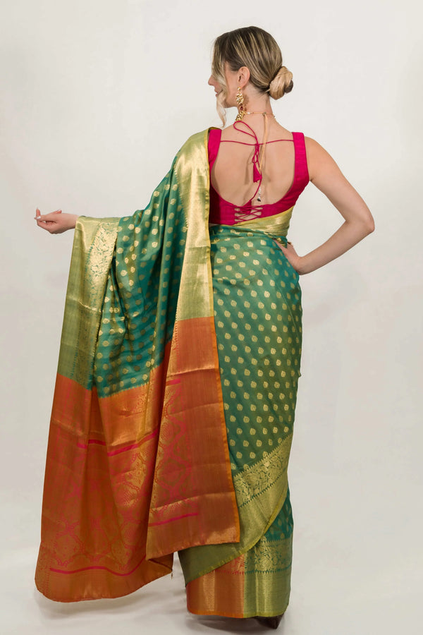 Embroidery Leafy Green Saree (Outside Ontario) - myethnicrentals