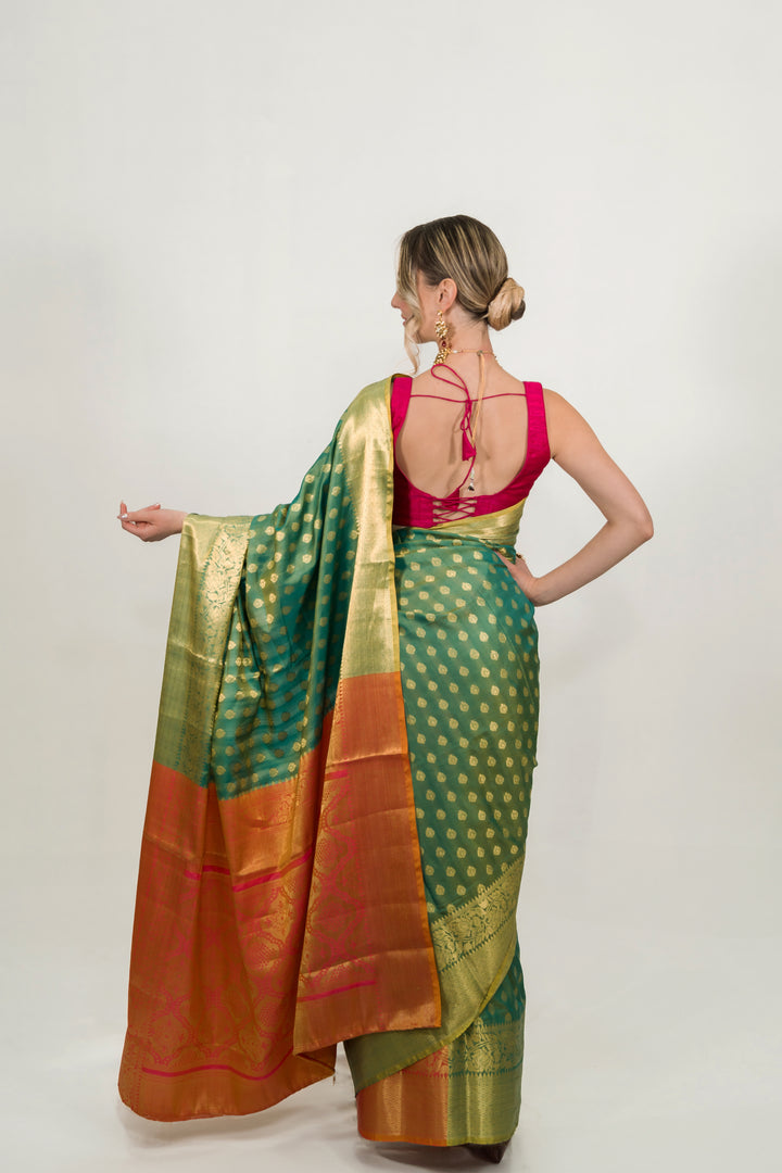 Embroidery Leafy Green Saree