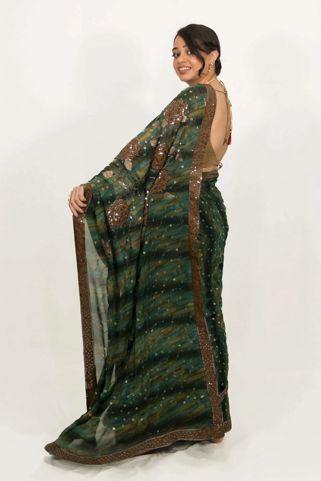 Embroidered Sequins Green Saree (Outside Ontario) - myethnicrentals