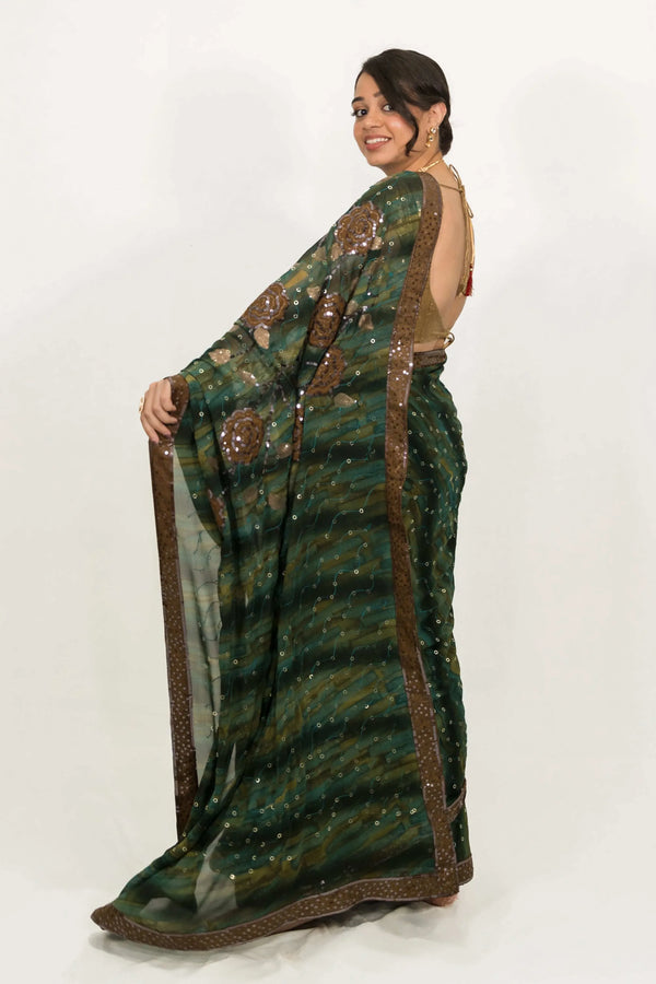Embroidered Sequins Green Saree (Outside Ontario) - myethnicrentals