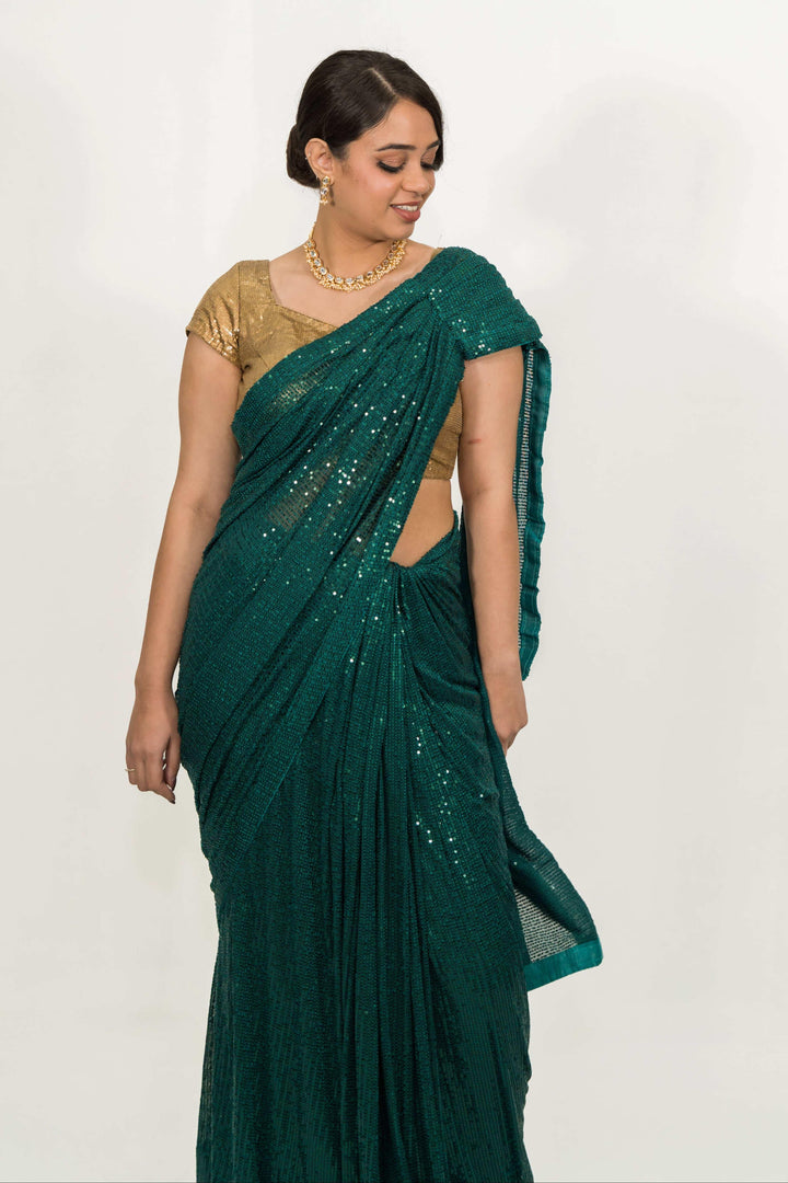 Embroidered Sequins Green Saree (Outside Ontario) - myethnicrentals