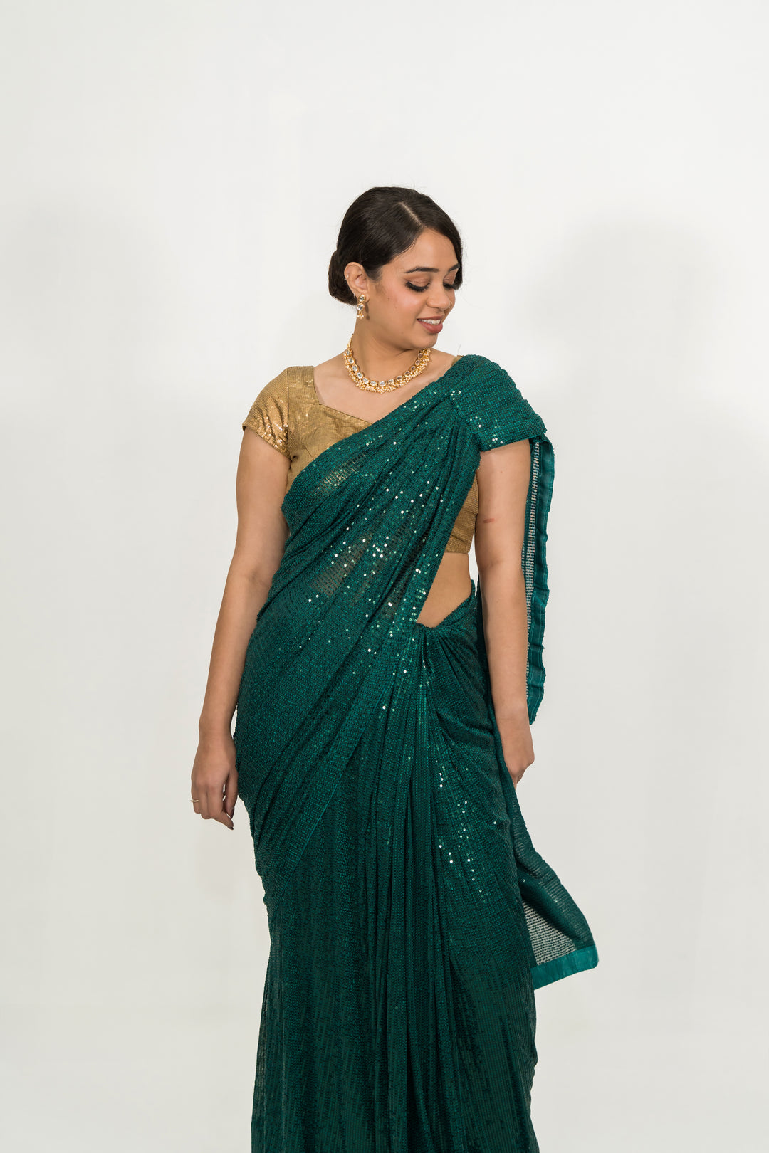 Embroidered Sequins Green Saree