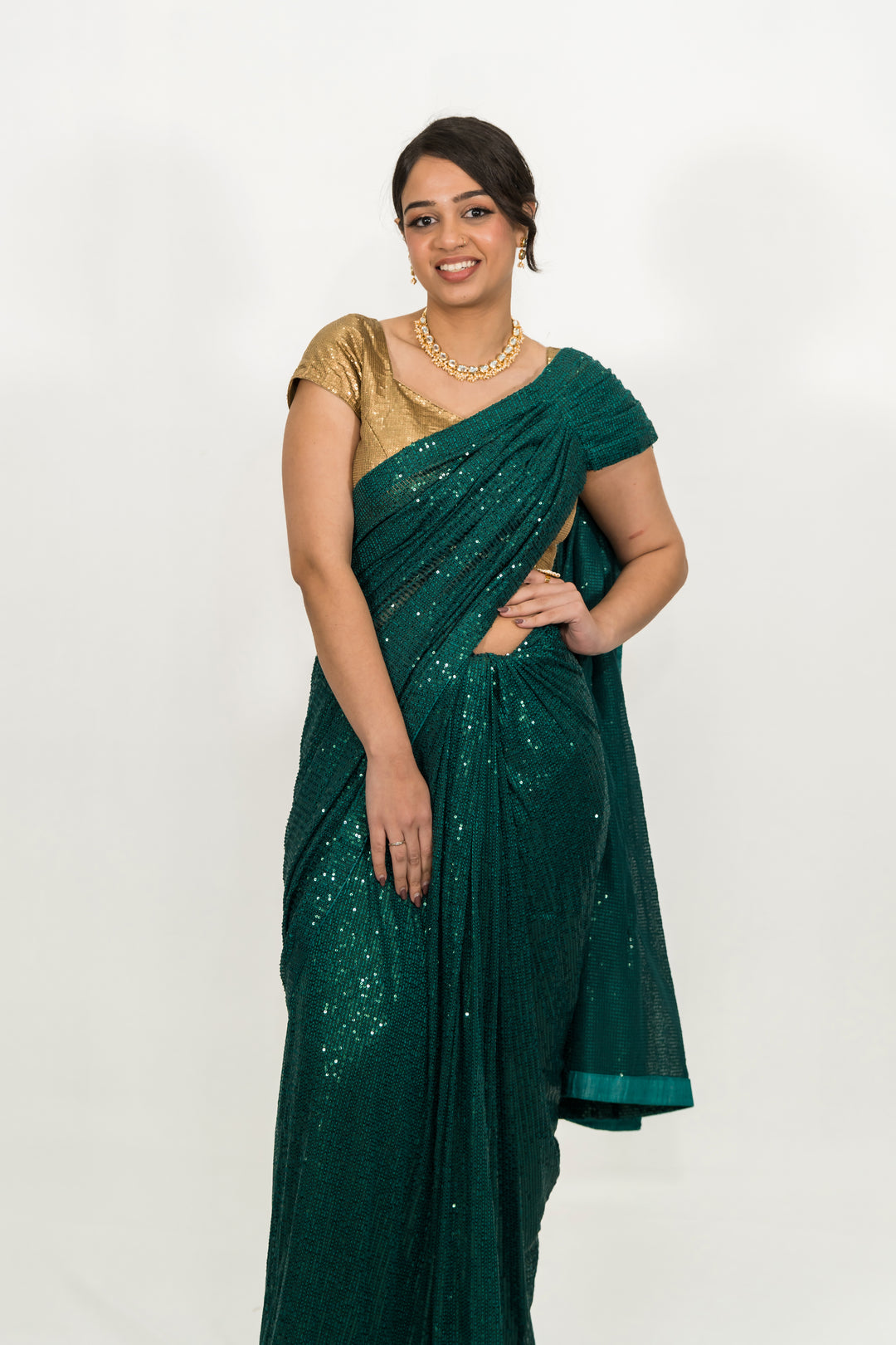 Embroidered Sequins Green Saree