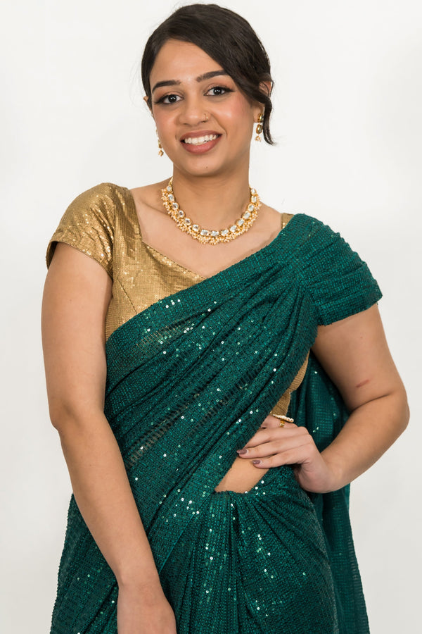 Embroidered Sequins Green Saree