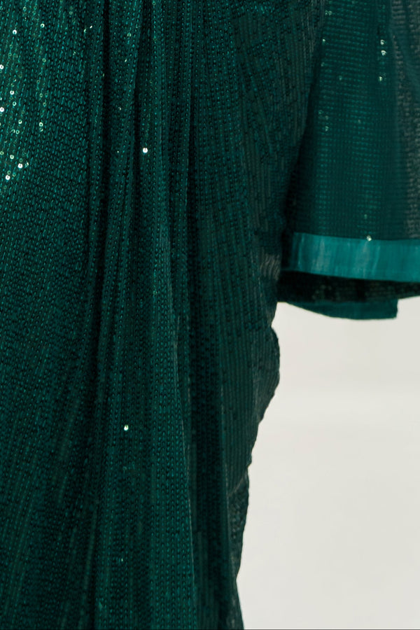 Embroidered Sequins Green Saree