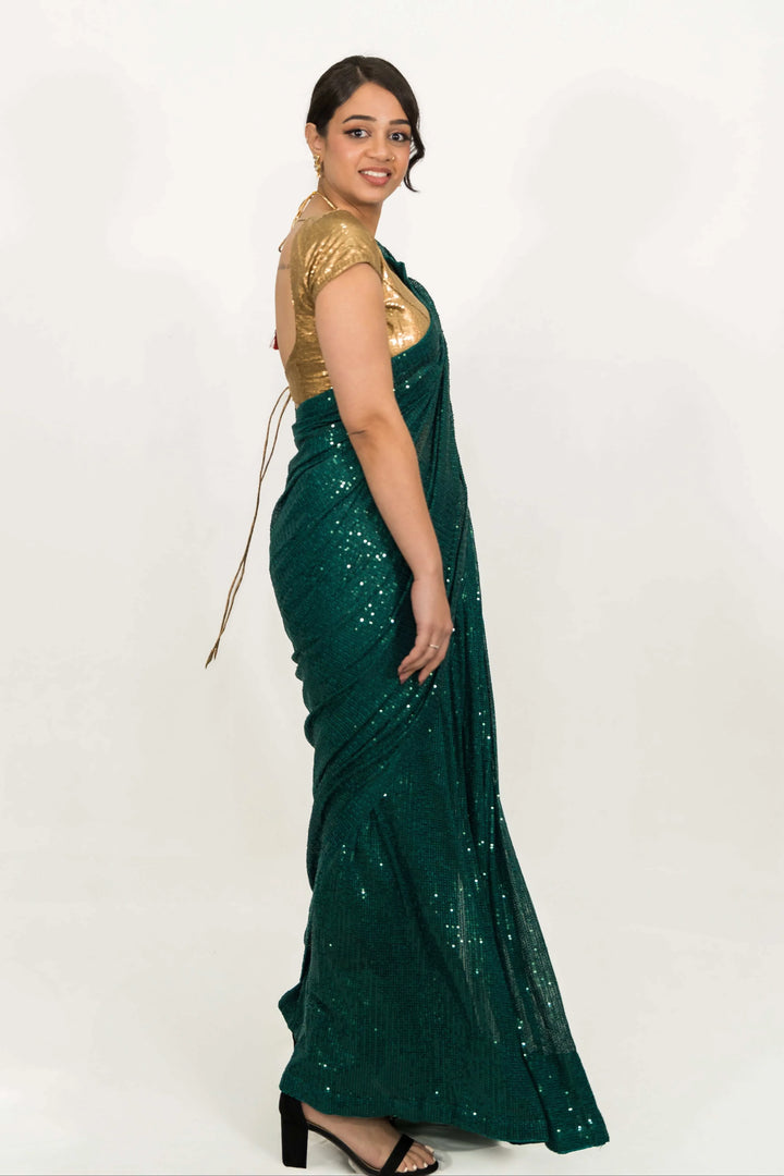Embroidered Sequins Green Saree (Outside Ontario) - myethnicrentals