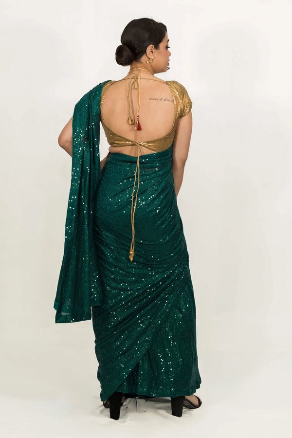 Embroidered Sequins Green Saree (Outside Ontario) - myethnicrentals