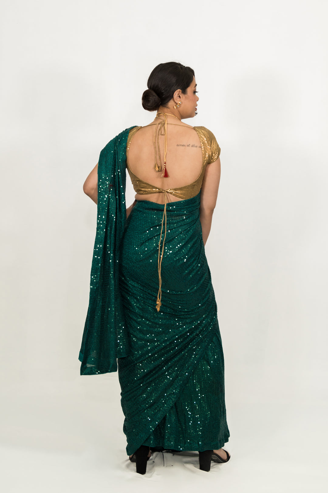 Embroidered Sequins Green Saree