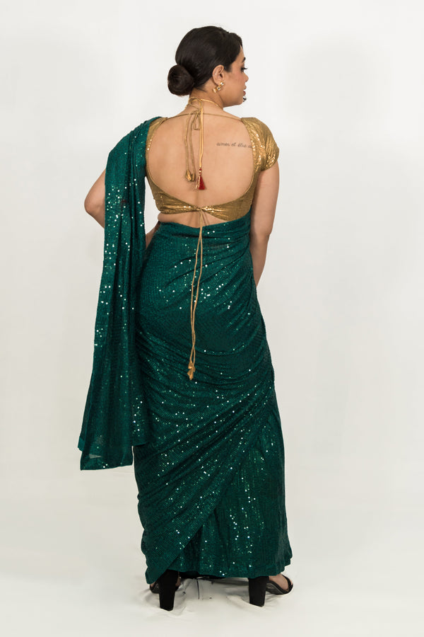 Embroidered Sequins Green Saree