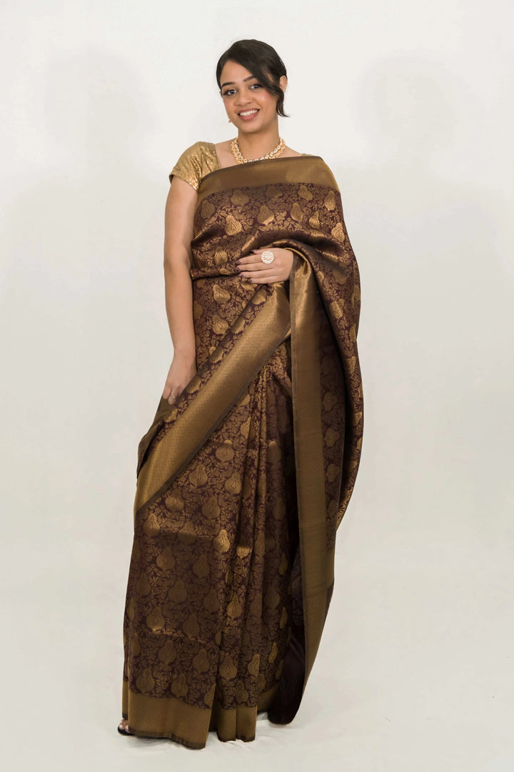 Mehendi Brown Weaving Work Saree (Outside Ontario) - myethnicrentals