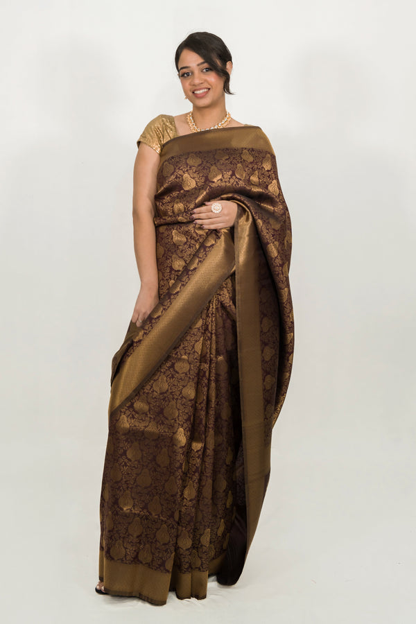 Mehendi Brown Weaving Work Saree