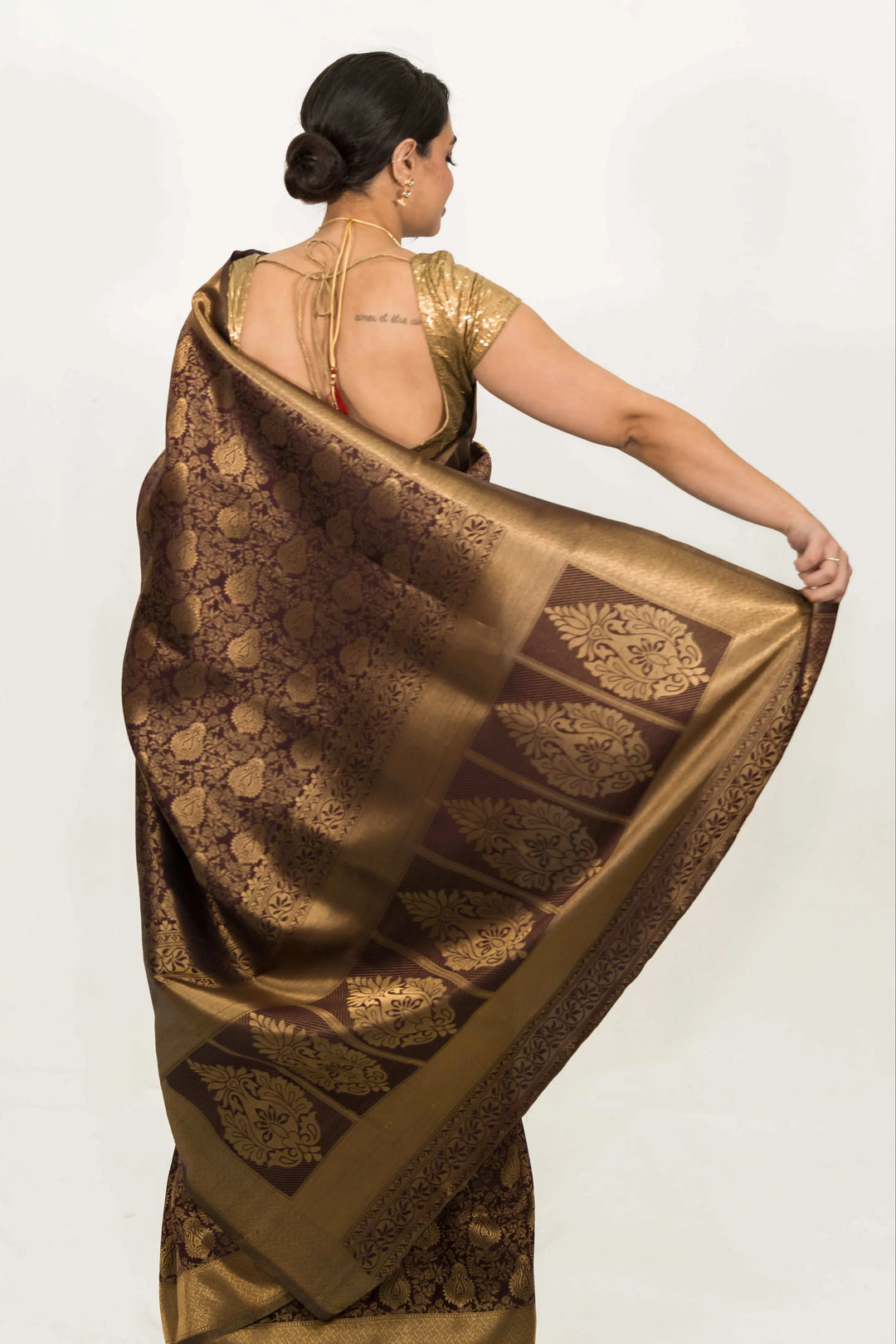 Mehendi Brown Weaving Work Saree (Outside Ontario) - myethnicrentals