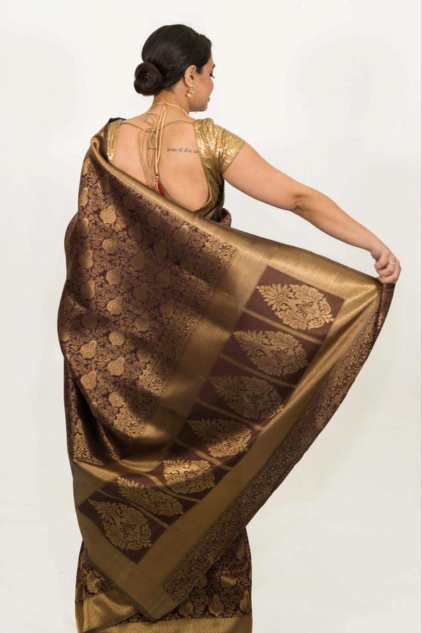 Mehendi Brown Weaving Work Saree (Outside Ontario) - myethnicrentals