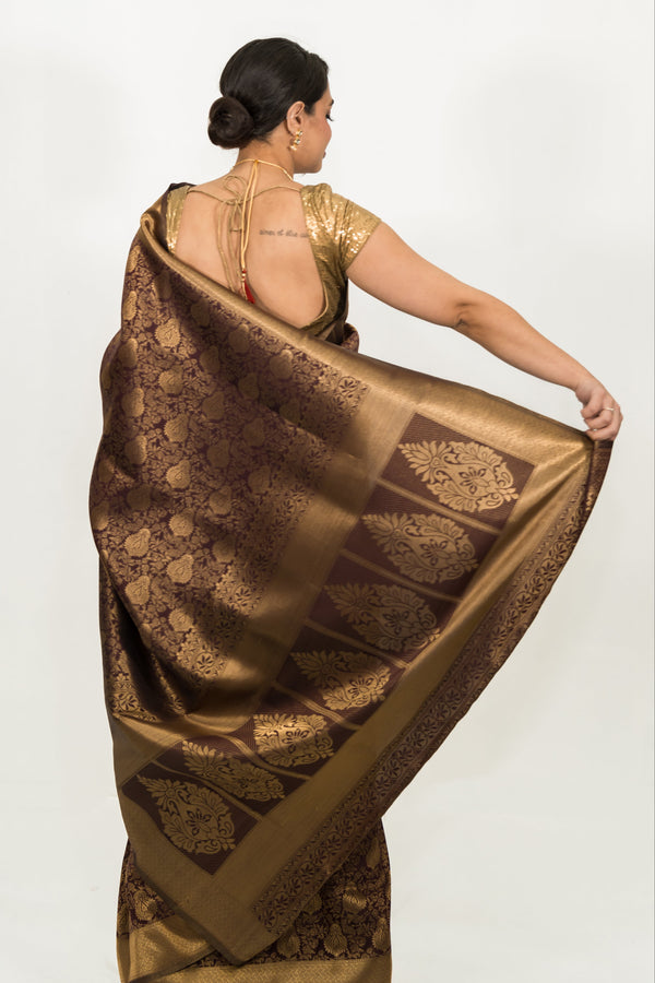 Mehendi Brown Weaving Work Saree