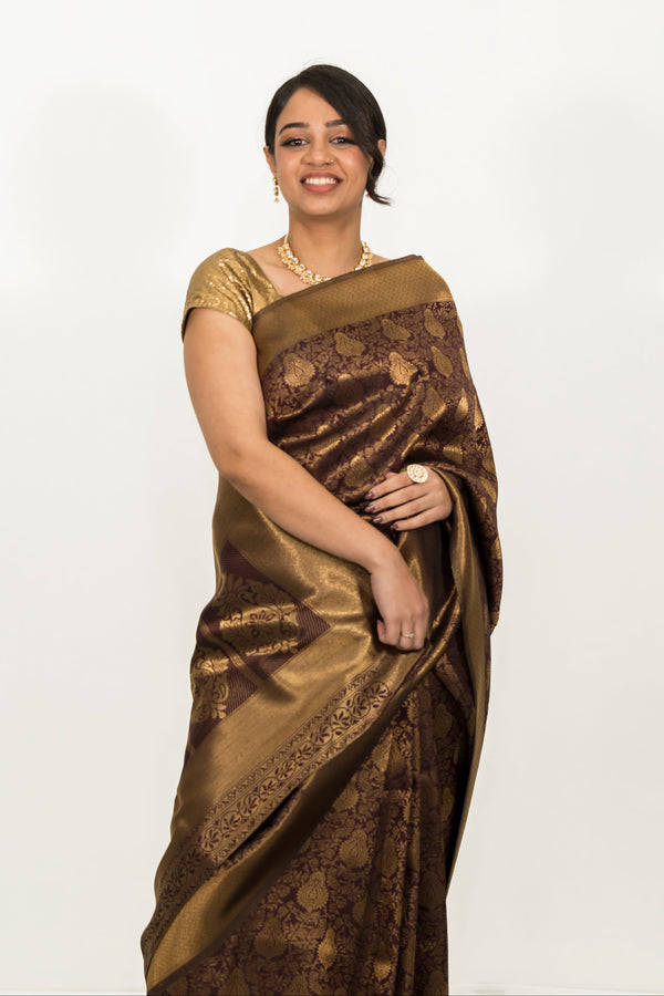Mehendi Brown Weaving Work Saree