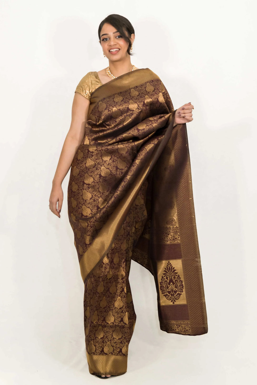 Mehendi Brown Weaving Work Saree (Outside Ontario) - myethnicrentals