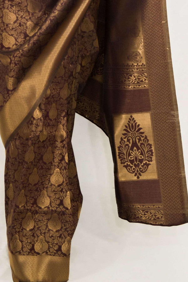 Mehendi Brown Weaving Work Saree (Outside Ontario) - myethnicrentals
