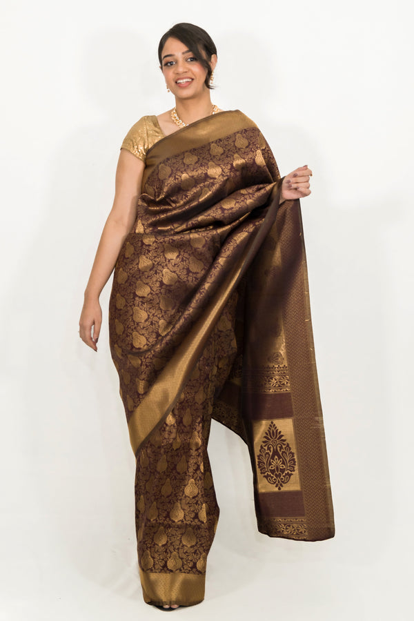 Mehendi Brown Weaving Work Saree