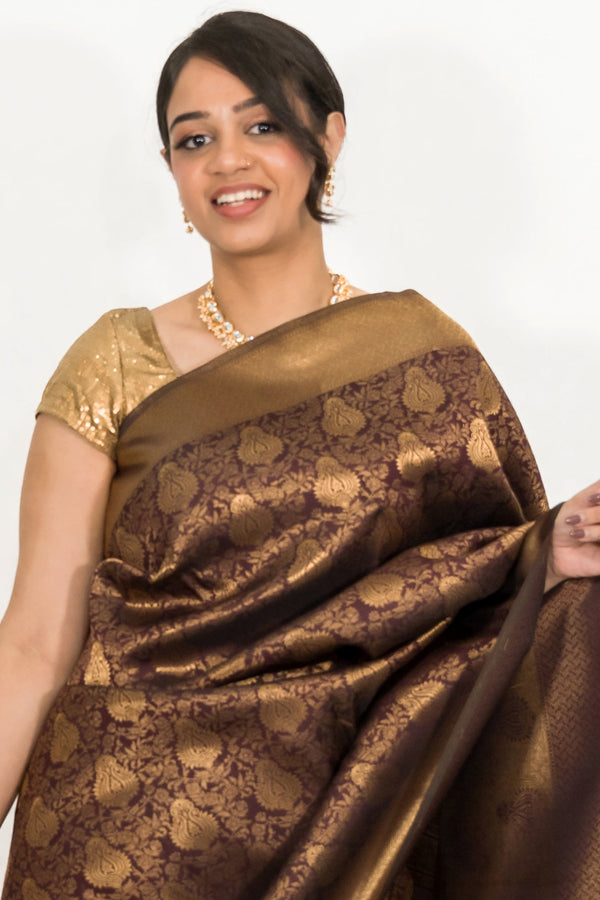 Mehendi Brown Weaving Work Saree