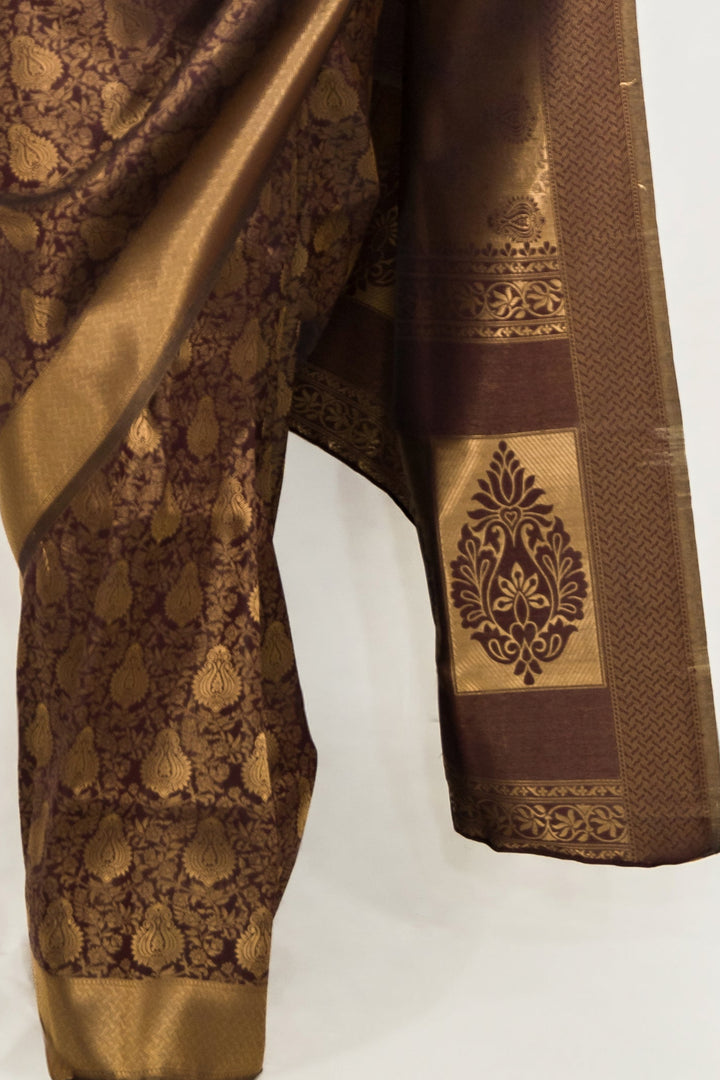 Mehendi Brown Weaving Work Saree