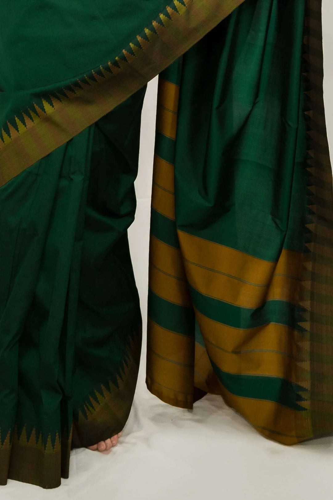 Forest Green Striped Silk Saree (Outside Ontario) - myethnicrentals