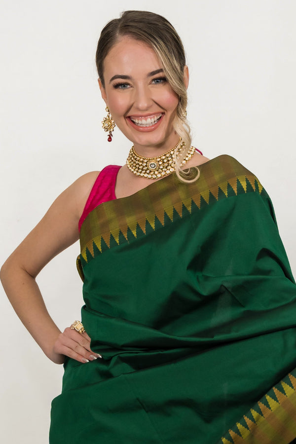 Forest Green Striped Silk Saree