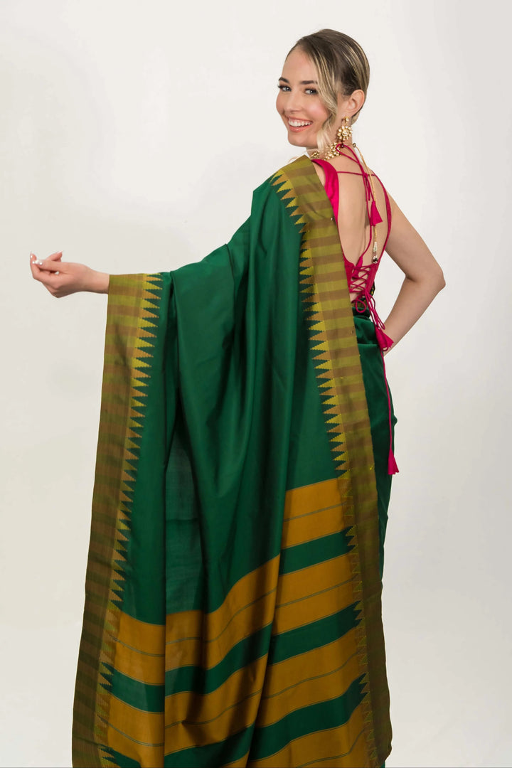 Forest Green Striped Silk Saree (Outside Ontario) - myethnicrentals
