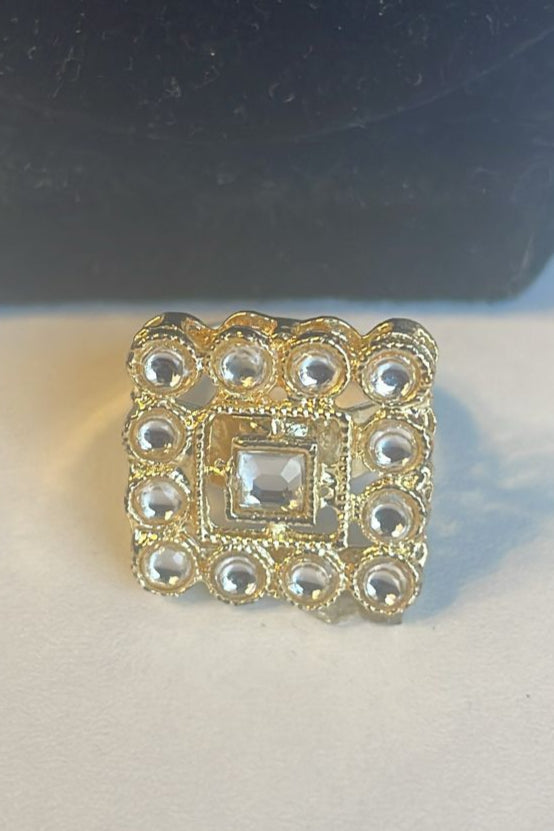 Golden Crystal Square Ring