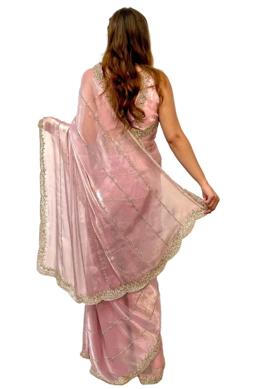 Glass tissue blush pink Saree (Outside Ontario) - myethnicrentals