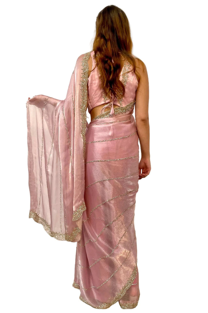 Glass tissue blush pink Saree (Outside Ontario) - myethnicrentals