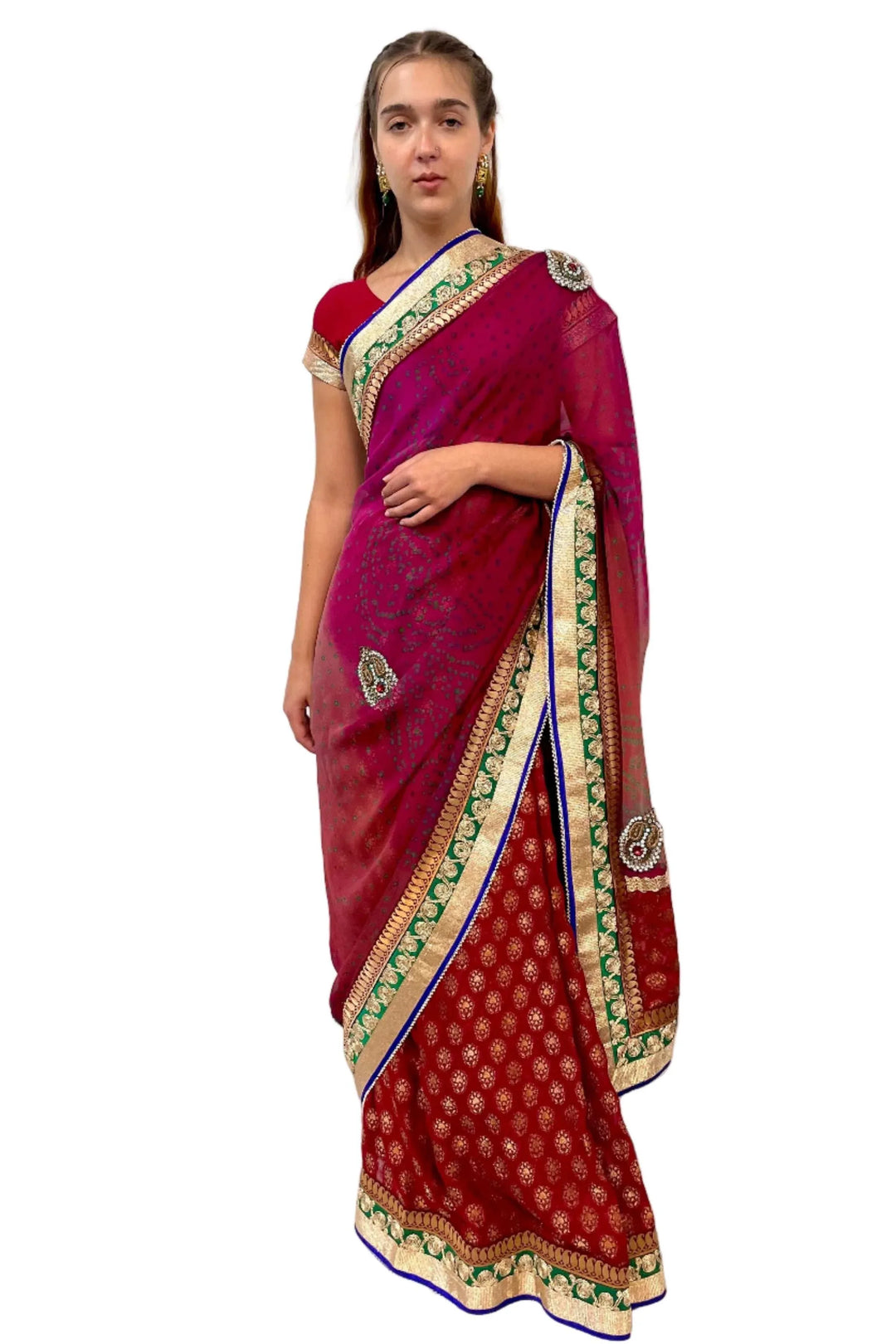 Red Jaipuri Heavy Work Saree (Outside Ontario) - myethnicrentals