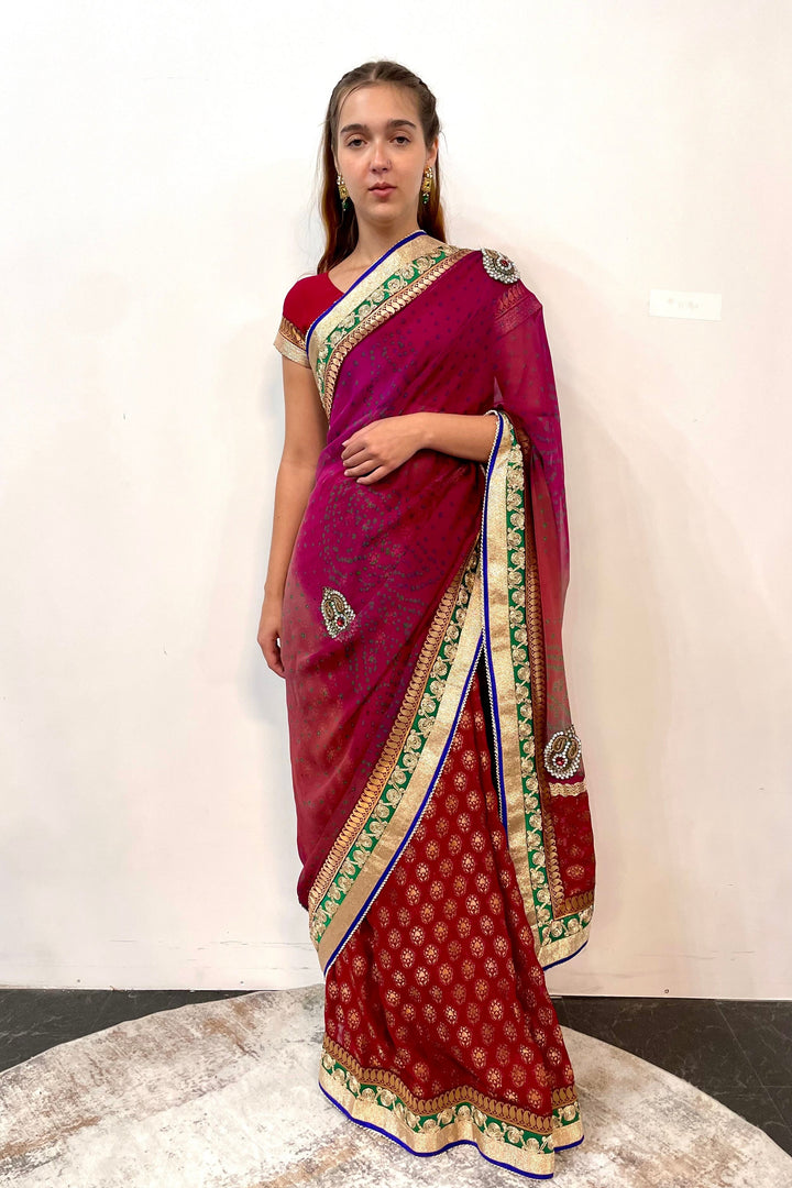 Red Jaipuri Heavy Work Saree (Outside Ontario)