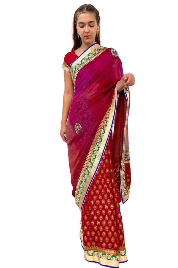 Red Jaipuri Heavy Work Saree (Outside Ontario) - myethnicrentals