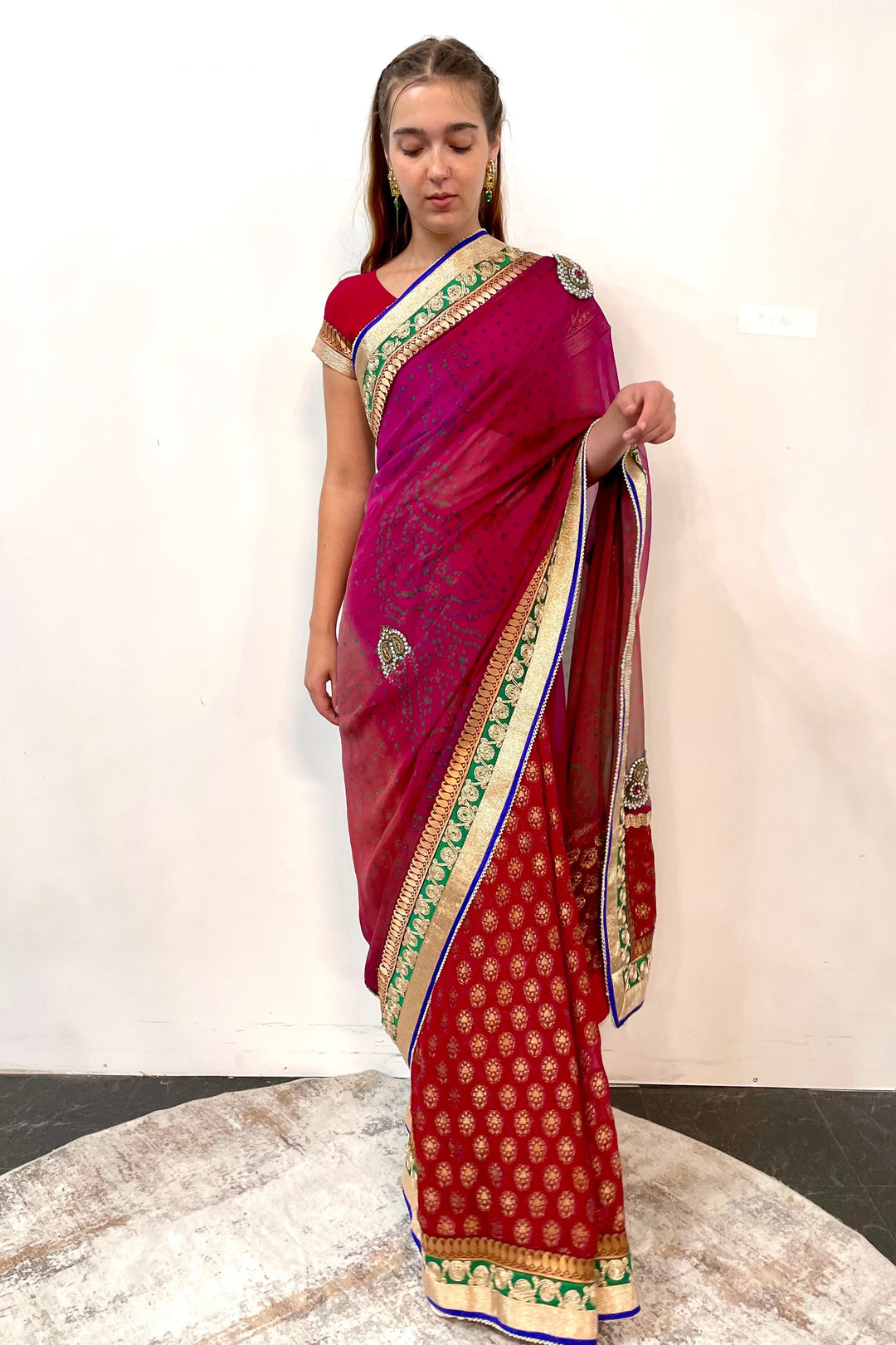 Red Jaipuri Heavy Work Saree (Outside Ontario)